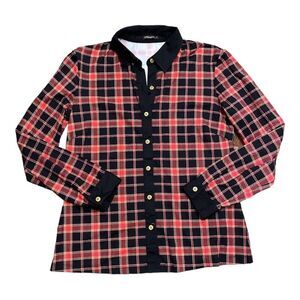 J. McLaughlin Betty Shirt Button Down Black Red Plaid Size Medium